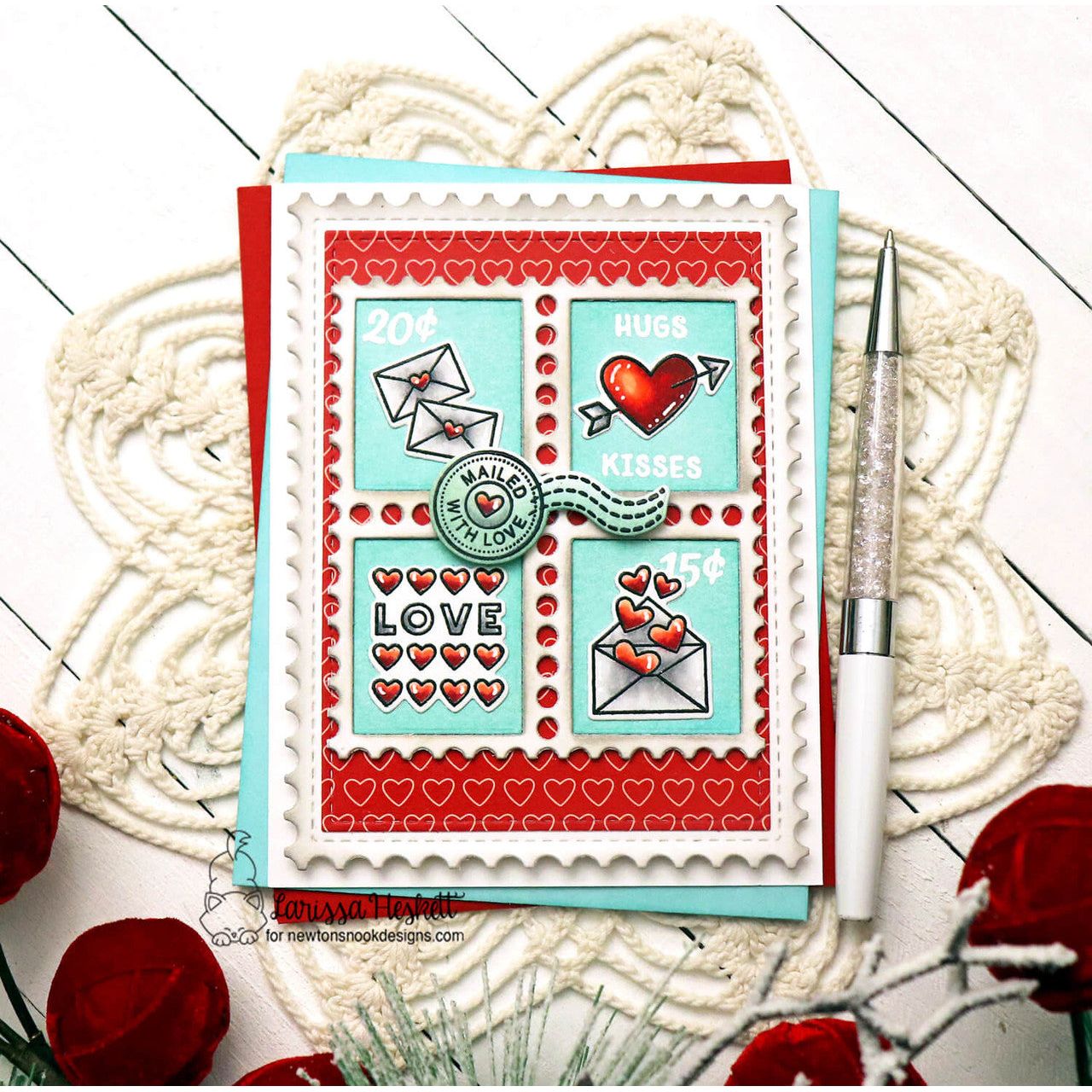 Newton's Nook Designs Valentine Postage Sampler Clear Stamps nn2412s03 with love