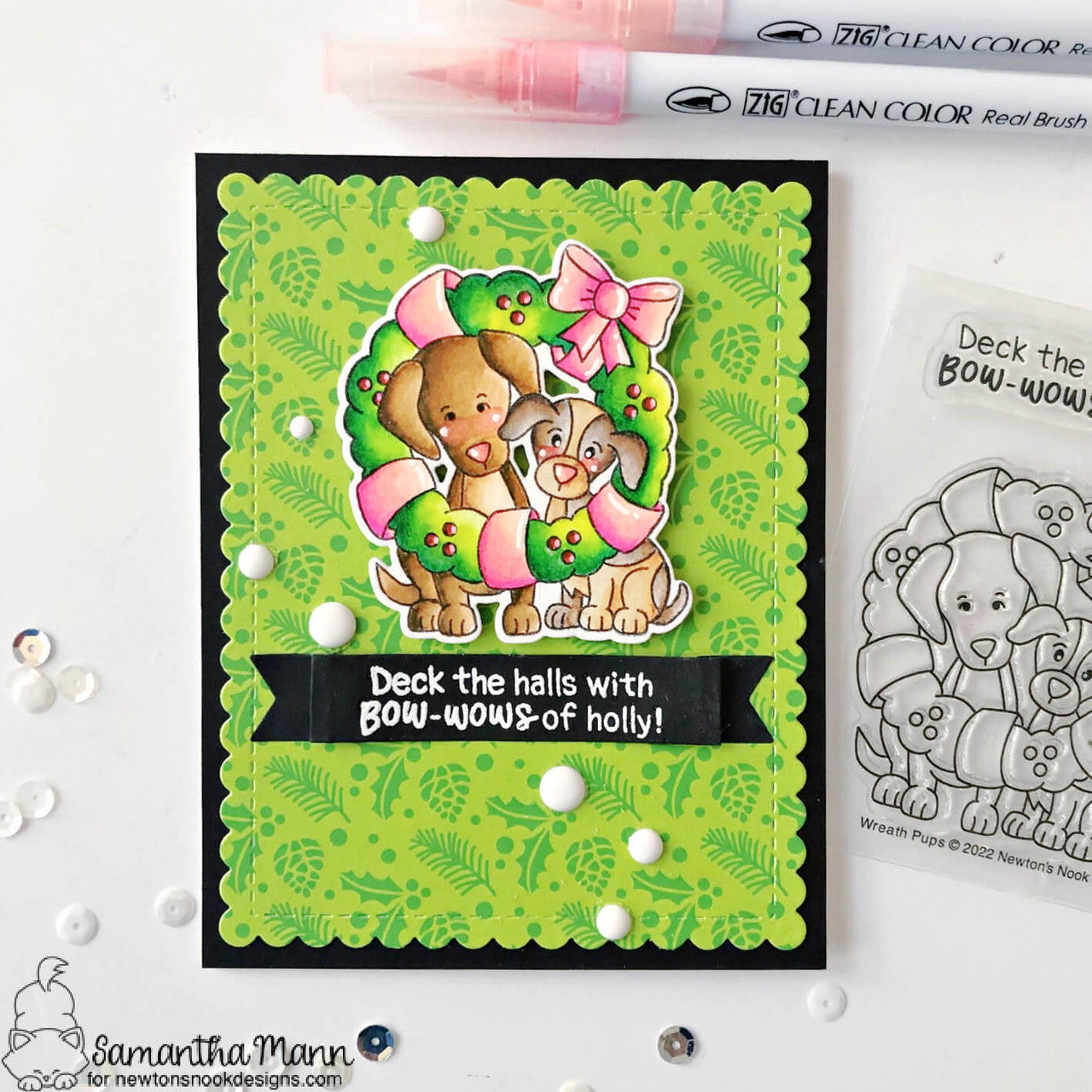 Newton's Nook Designs Wreath Pups Clear Stamps nn2210s02* wreath
