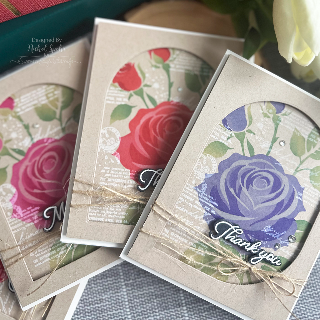 Simon Says Stamp Set of 4 Stencils Elegant Rose 1090st Card Set | color-code:ALT06