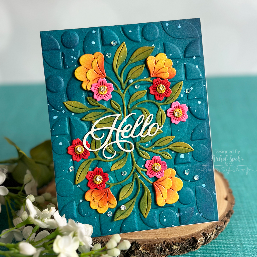 Simon Says Stamp Embossing Folder Demilune sf359 Hello Card | color-code:ALT09
