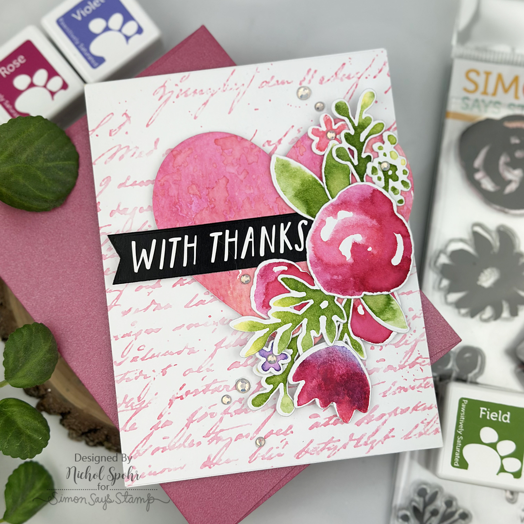 Simon Says Stamp and Dies Watercolor Bouquet set1167wb Thanks Card | color-code:ALT23