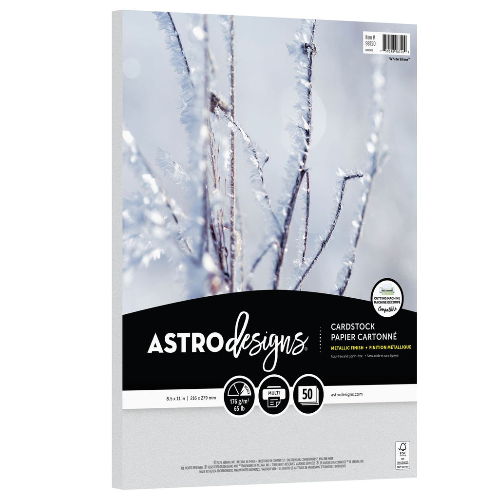 Notions Astrodesigns White Silver 65 lb 8.5x11 Inch Metallic Cardstock