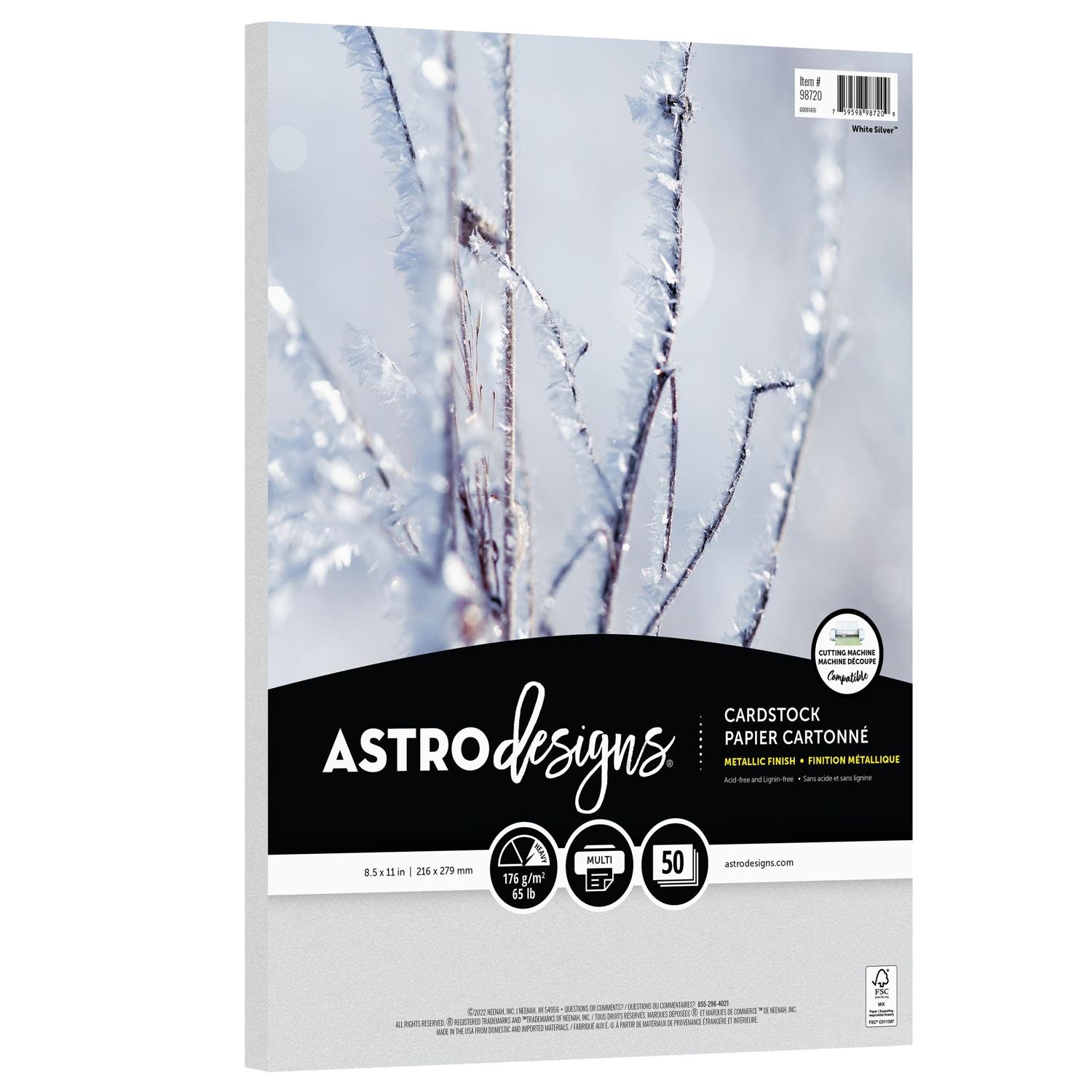 Notions Astrodesigns White Silver 65 lb 8.5x11 Inch Metallic Cardstock