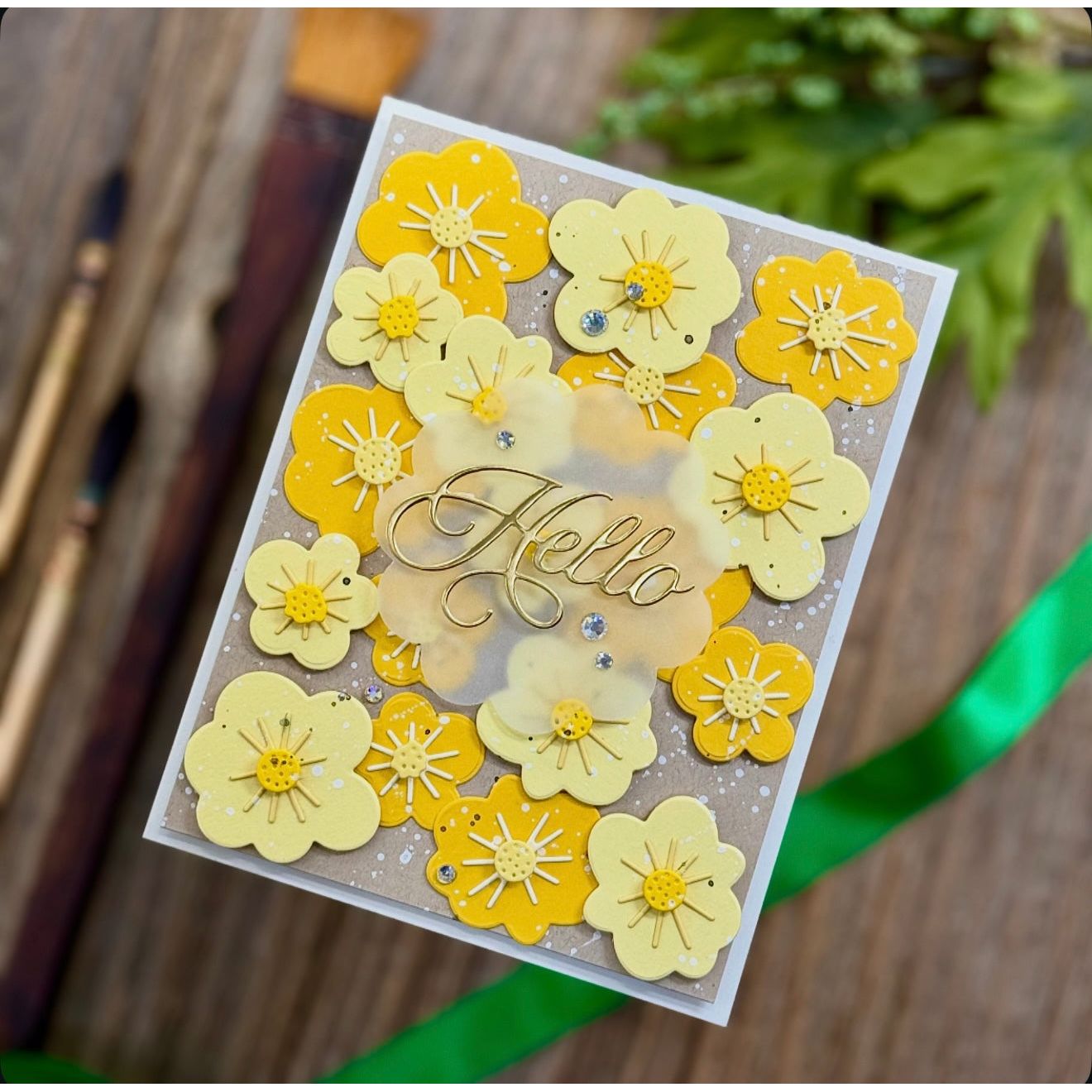 Simon Says Stamp Nuvelli Script Hello Wafer Dies s1035 Happy Camper Hello Card