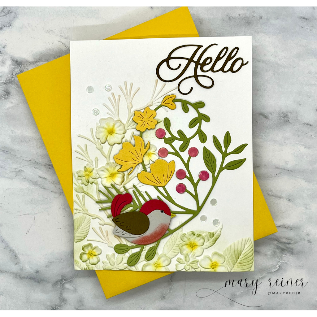 Simon Says Stamp Nuvelli Script Hello Wafer Dies s1035 Happy Camper Hello Card