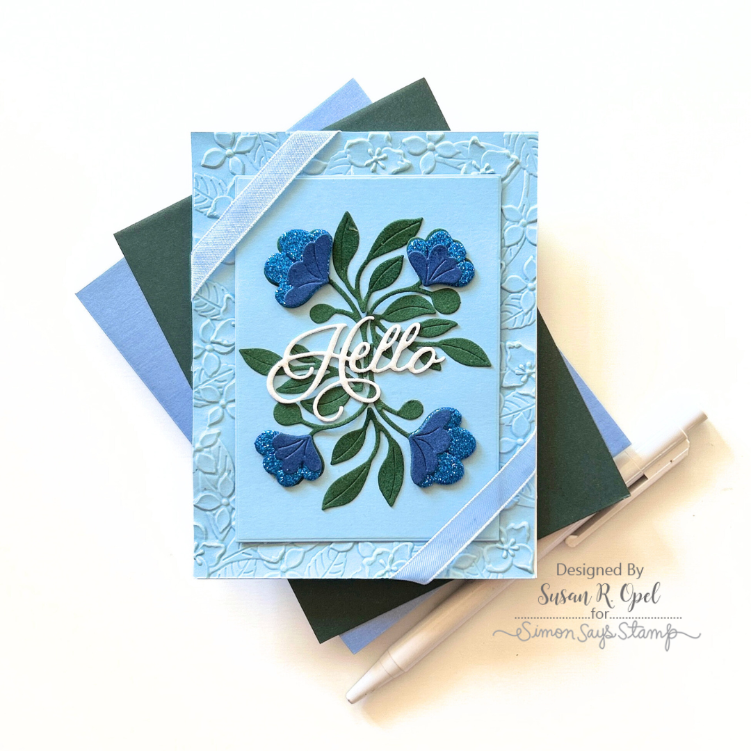 Simon Says Stamp Nuvelli Script Hello Wafer Dies s1035 Happy Camper Hello Card