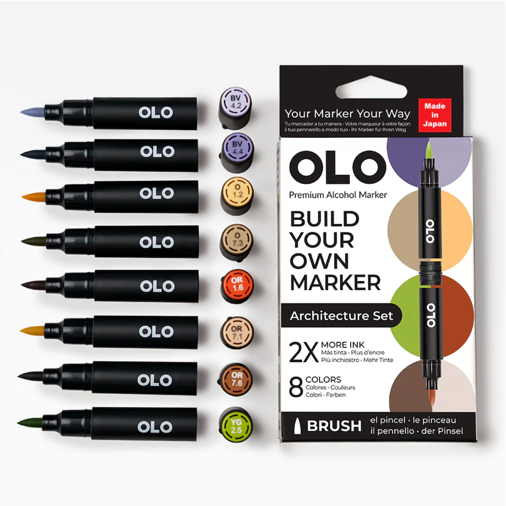 OLO Architecture Brush 8 Piece Marker Set
