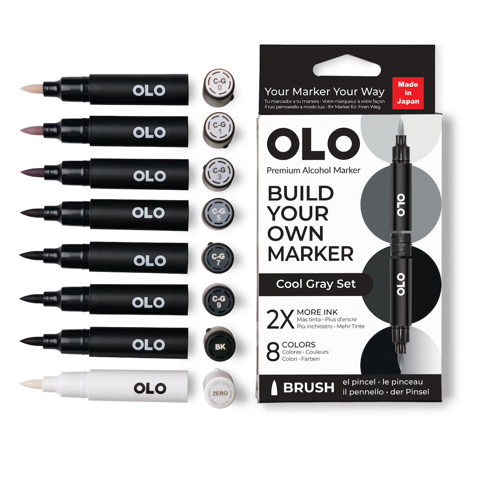 OLO Cool Gray Brush 8 Piece Marker Set