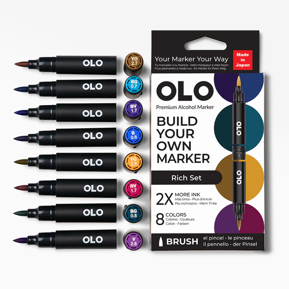 OLO Rich Brush 8 Piece Marker Set