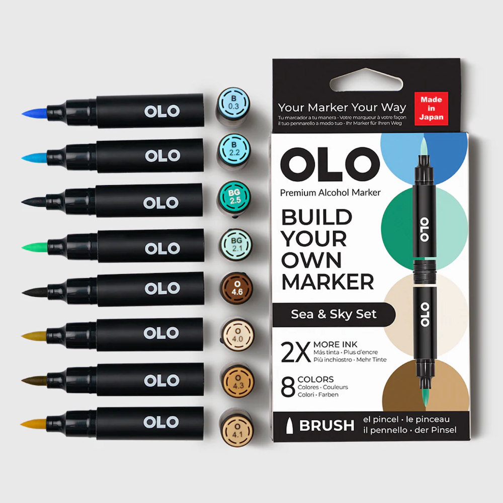 OLO Sea & Sky Brush 8 Piece Marker Set