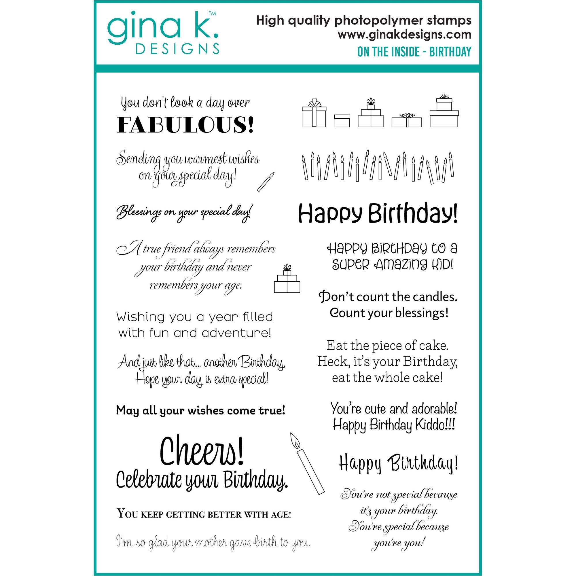 Gina K Designs On the Inside Birthday Clear Stamps dw25