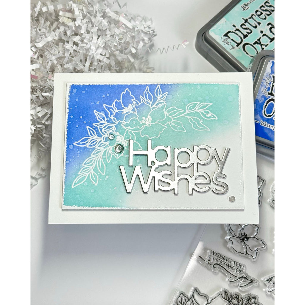 Simon Says Clear Stamps Orange Blossom Blessings 2225ssc Moments in Time Happy Wishes Card