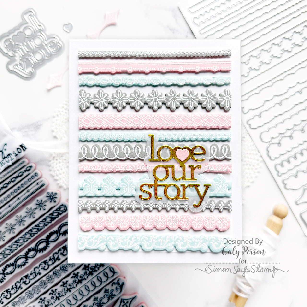 Tim Holtz Ornate Trims Stamps with Simon Says Stamp Dies Bundle setot25 Love Our Story Card | color-code:ALT04