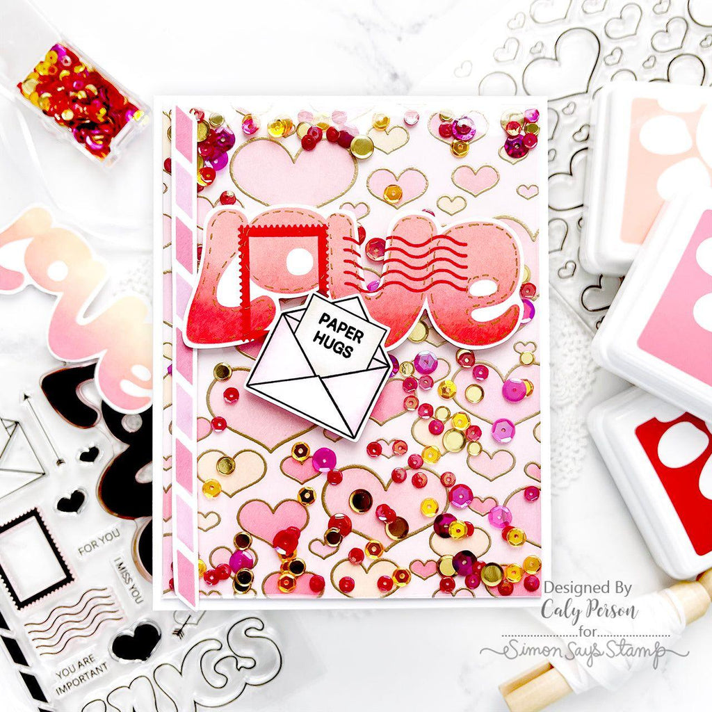 Simon Says Stamp Outline Hearts Stencils and Background Stamp set909oh Love Card 