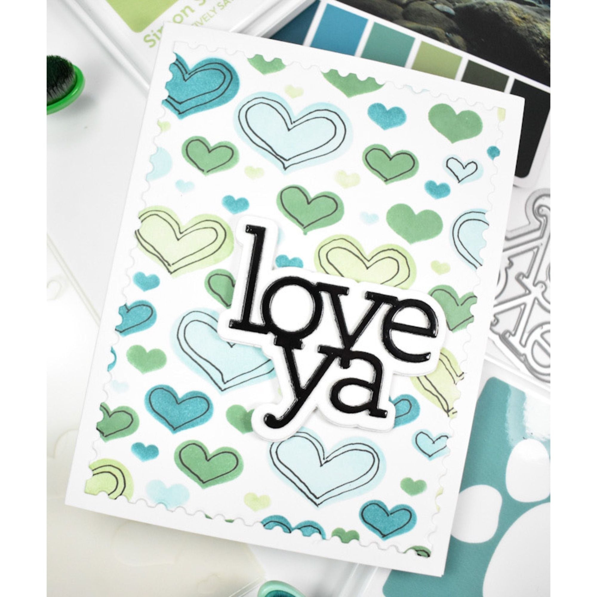 Simon Says Stamp Set of 4 Stencils Outline Hearts 1066stc To Love Love Card | color-code:ALT03
