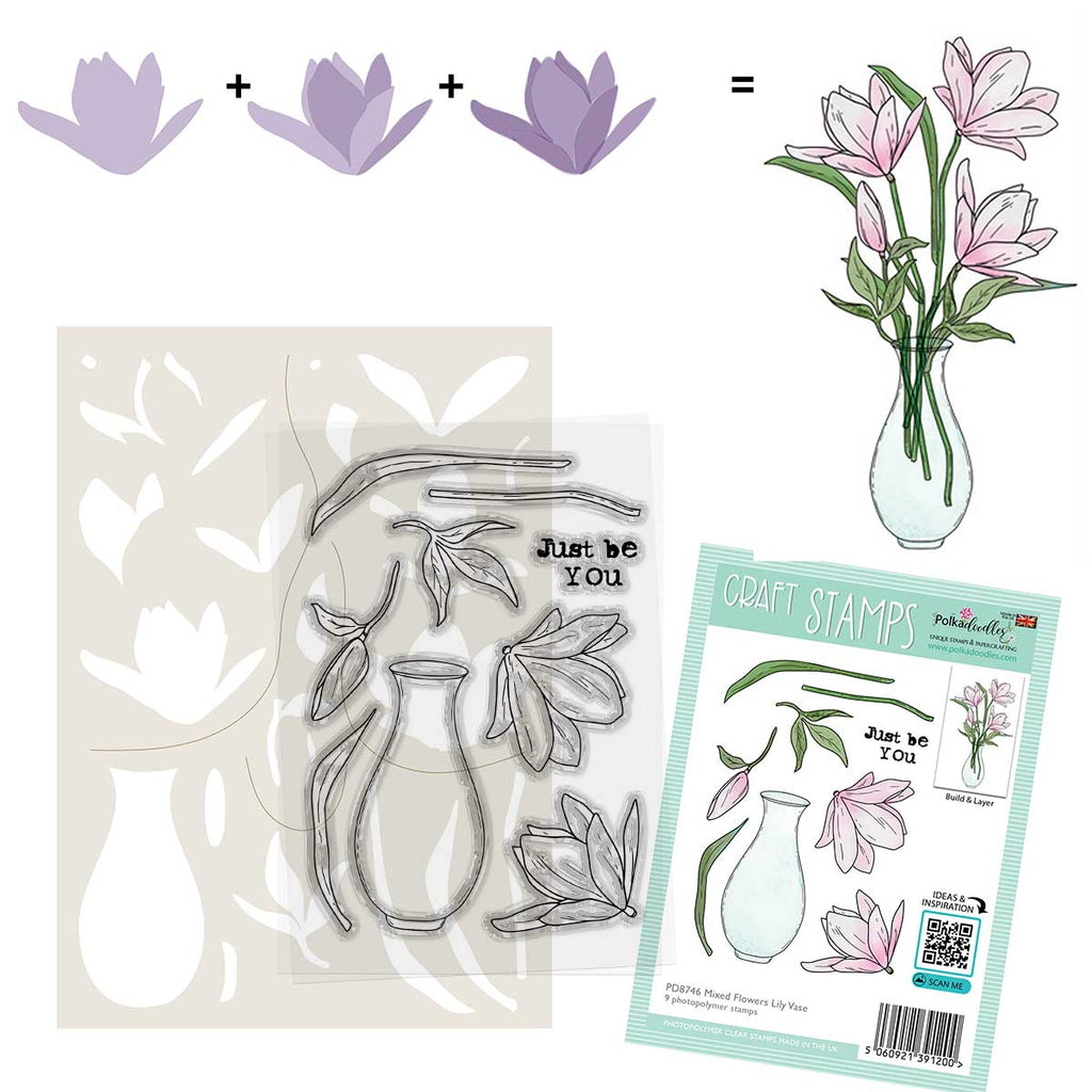 Polkadoodles Beautiful Anemone Color & Create Stencil pd8755 with stencil