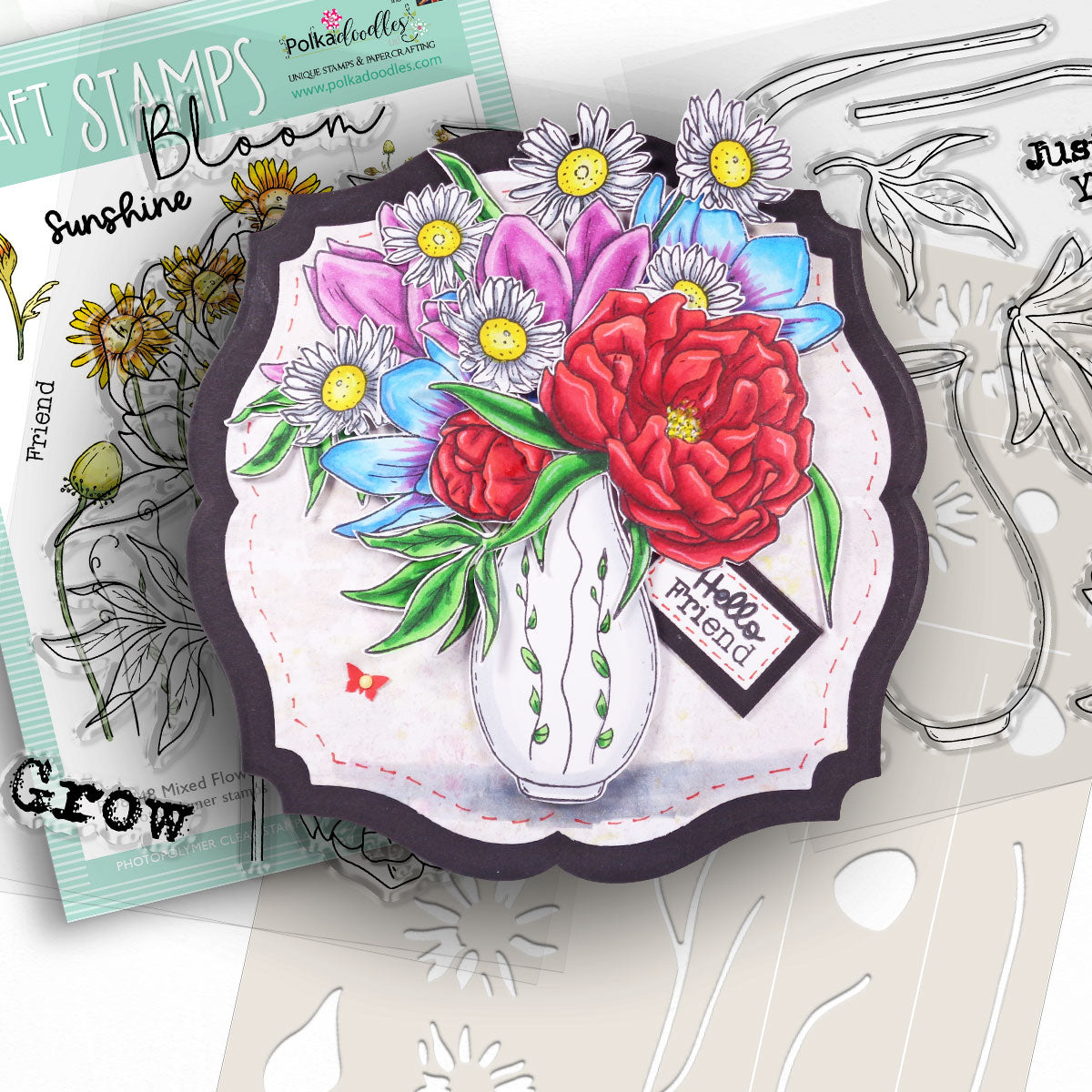 Polkadoodles Beautiful Anemone Color & Create Stencil pd8755 hello friend