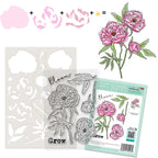 Polkadoodles Peony Bloom & Grow Clear Stamps pd8749 with stencil