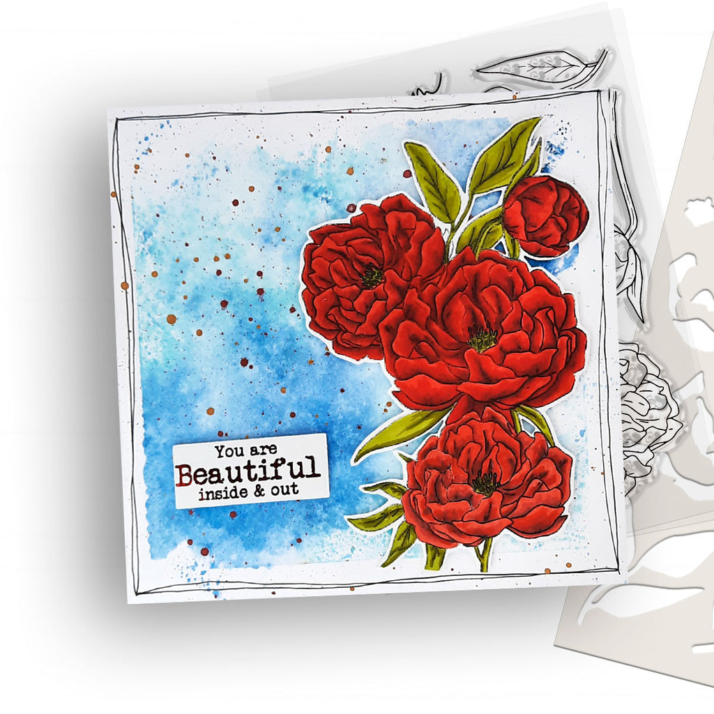 Polkadoodles Peony Bloom & Grow Clear Stamps pd8749 red flowers