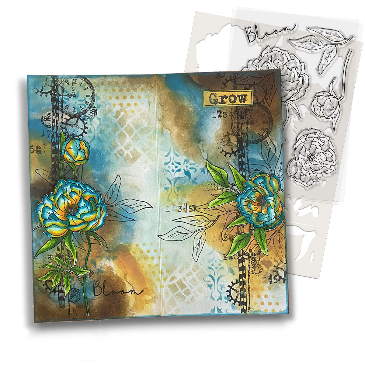 Polkadoodles Peony Bloom & Grow Clear Stamps pd8749 grow flowers