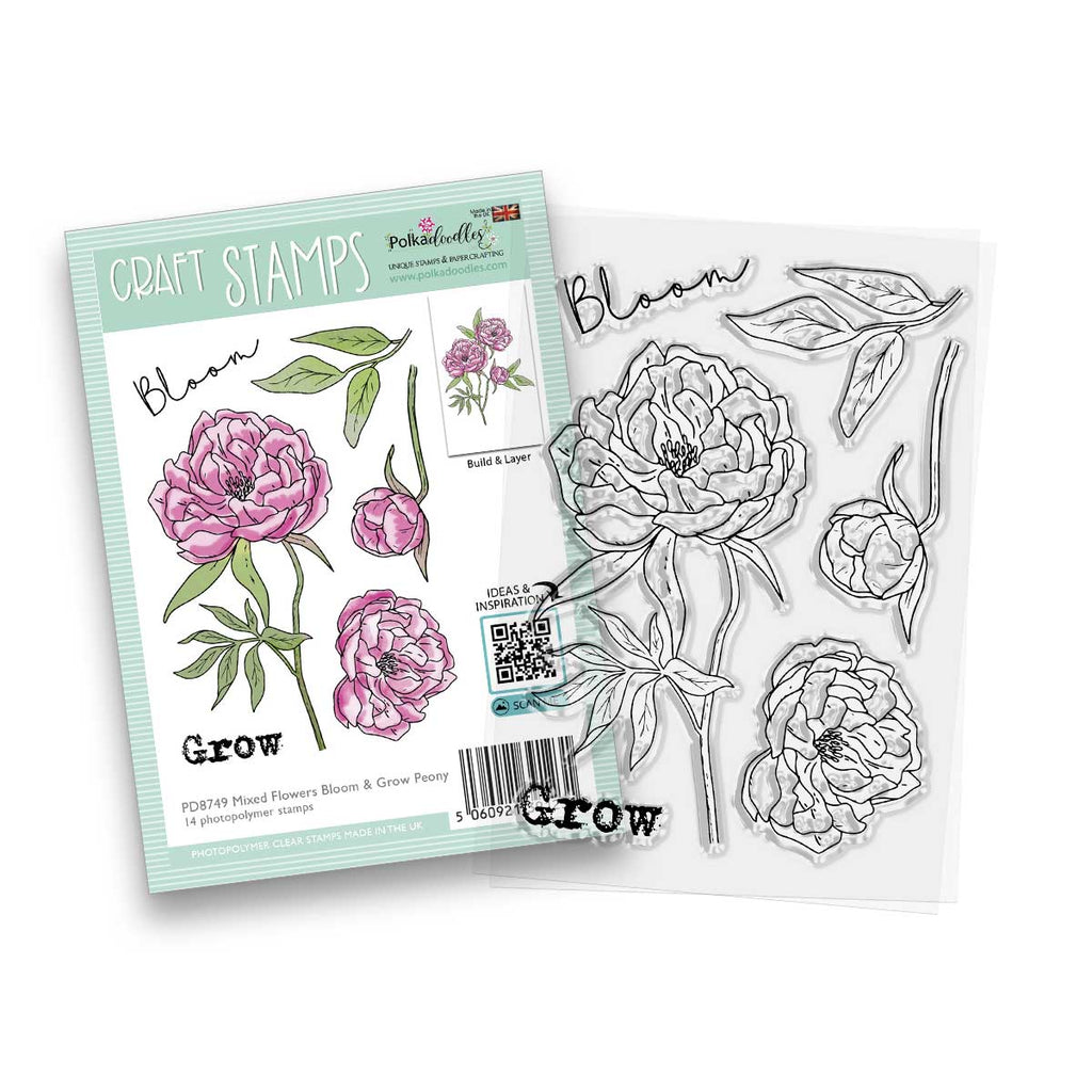 Polkadoodles Peony Bloom & Grow Clear Stamps pd8749