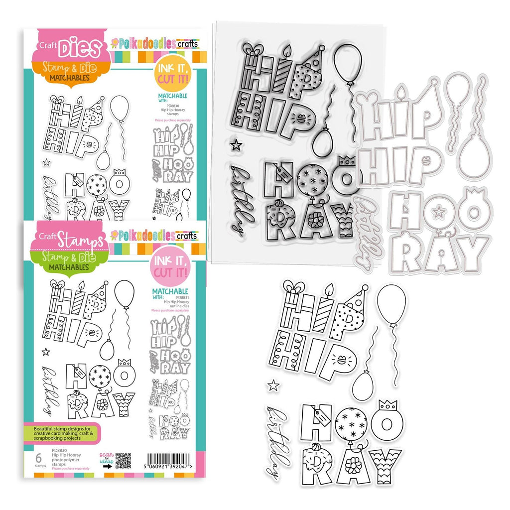 Polkadoodles Hip Hip Hooray Stamp and Die Bundle