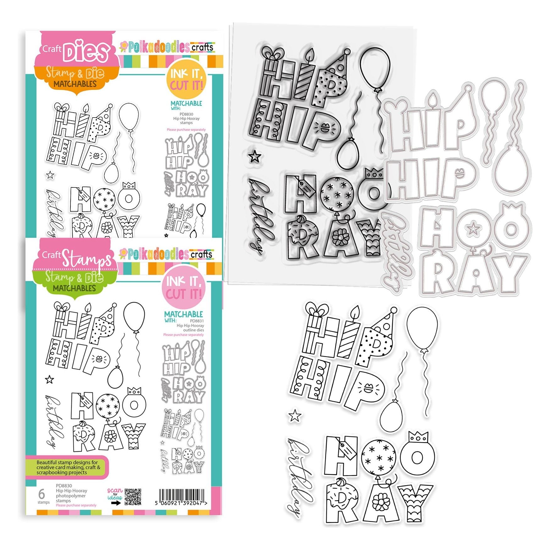 Polkadoodles Hip Hip Hooray Stamp and Die Bundle