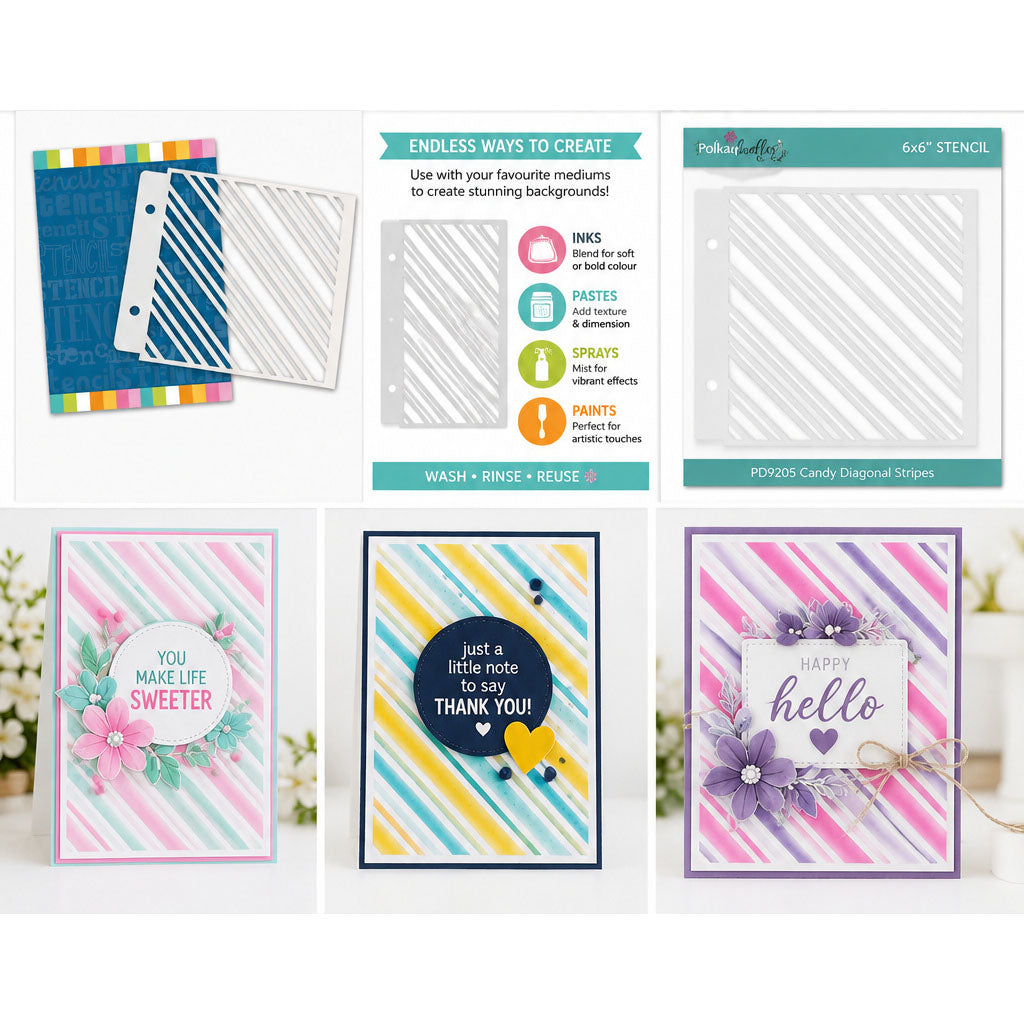 Polkadoodles Candy Diagonal Stripes 6x6 Stencil pd9205