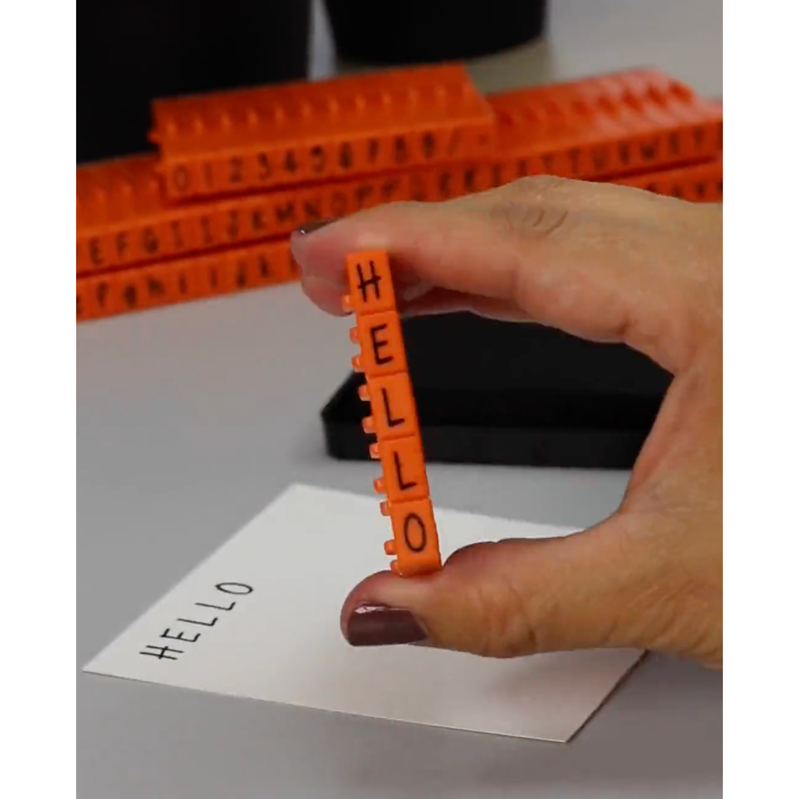 PEGZ V2 Orange Crush Font Connectable Alphabet Stamps cu-v263766 Hello Card Image