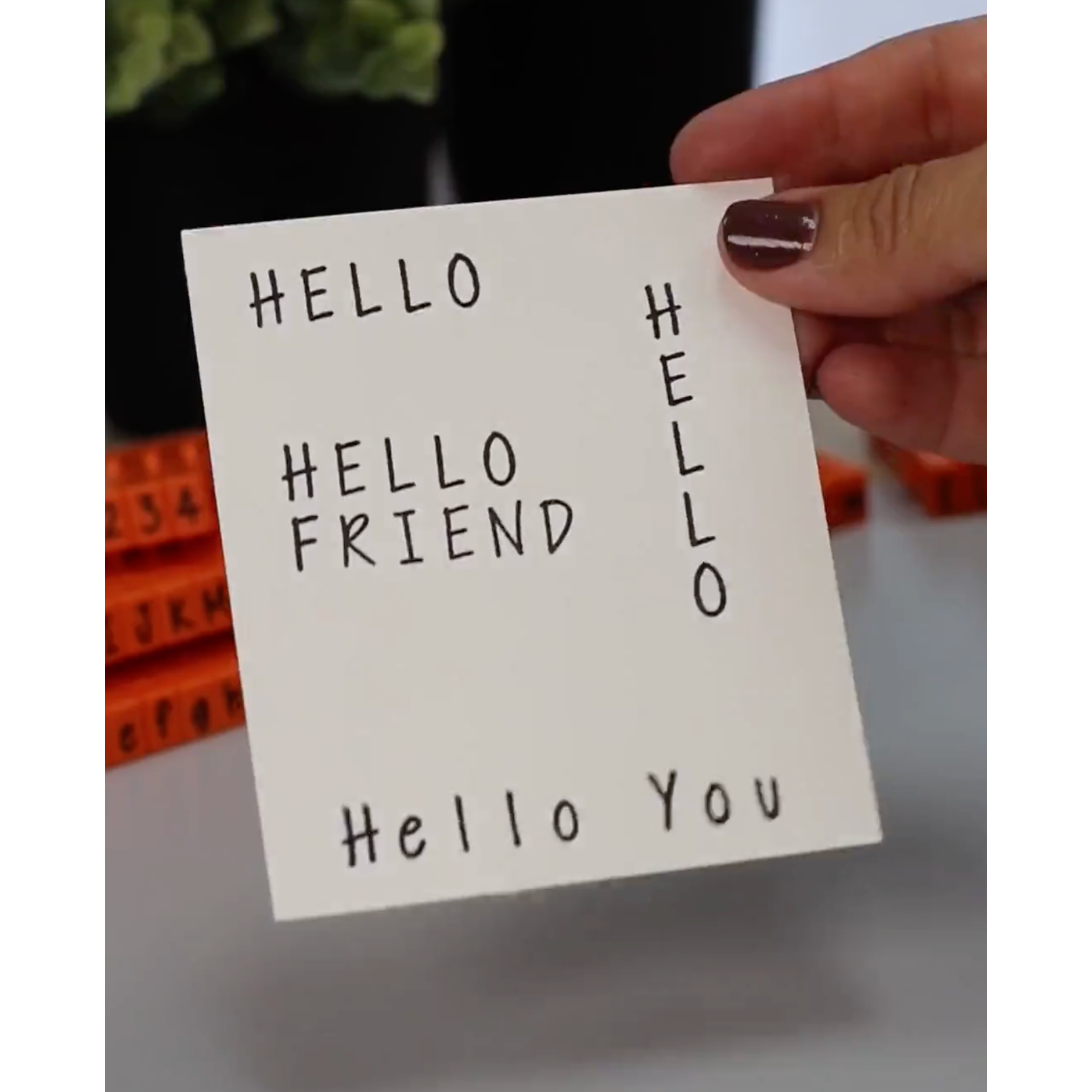 PEGZ V2 Orange Crush Font Connectable Alphabet Stamps cu-v263766 Hello Card Variations