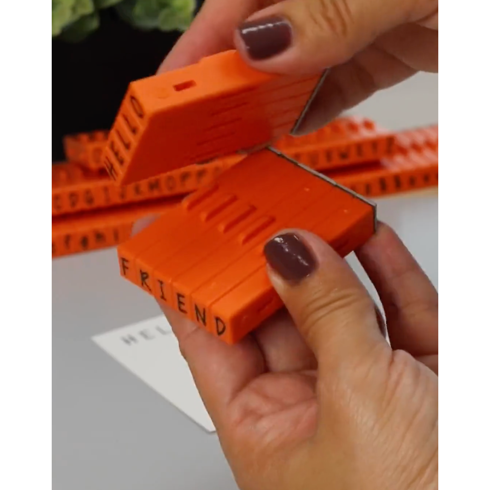 PEGZ V2 Orange Crush Font Connectable Alphabet Stamps cu-v263766 Hello Friend Card