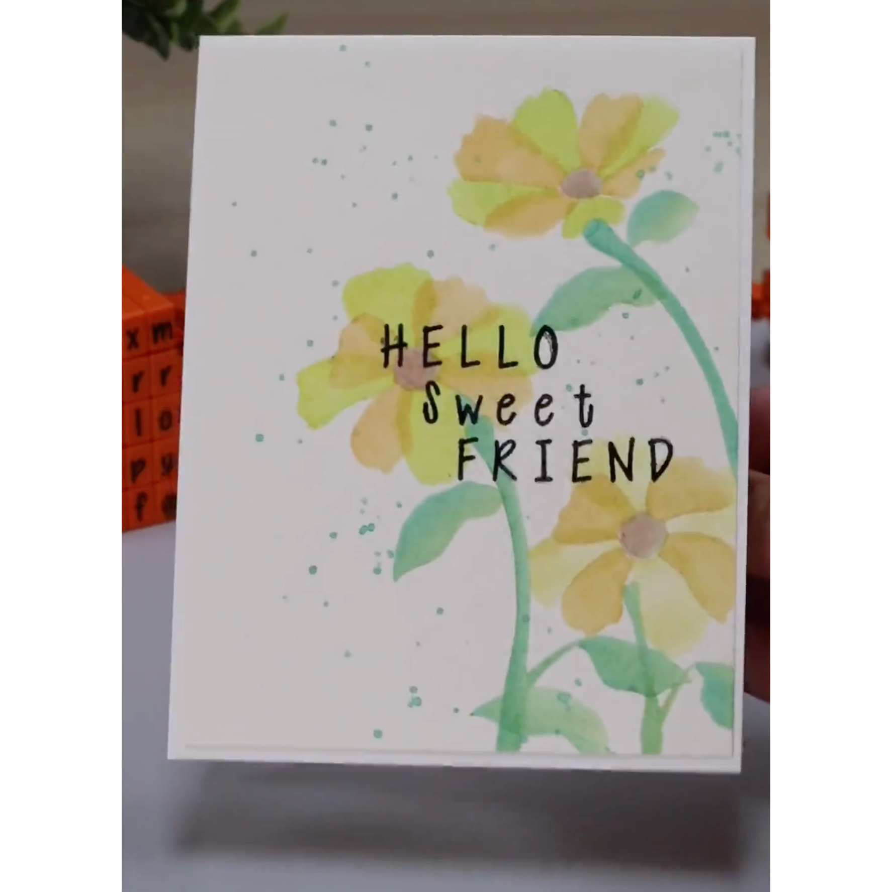 PEGZ V2 Orange Crush Font Connectable Alphabet Stamps cu-v263766 Hello Sweet Friend Card
