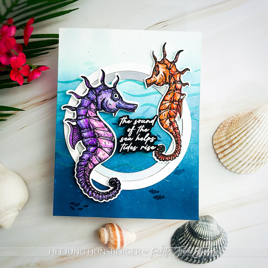 Picket Fence Studios Seahorses of the Sea Stamp and Die Bundle sound of the sea