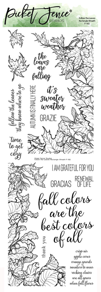 Picket Fence Studios Follow the Leaves Rectangle Wreath Builder Clear Stamps f-182