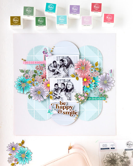 PinkFresh Studio Rose Garden Dye Ink Pad Cube Pack pfdic19 Be Happy And Smile Layout | color-code:ALT01