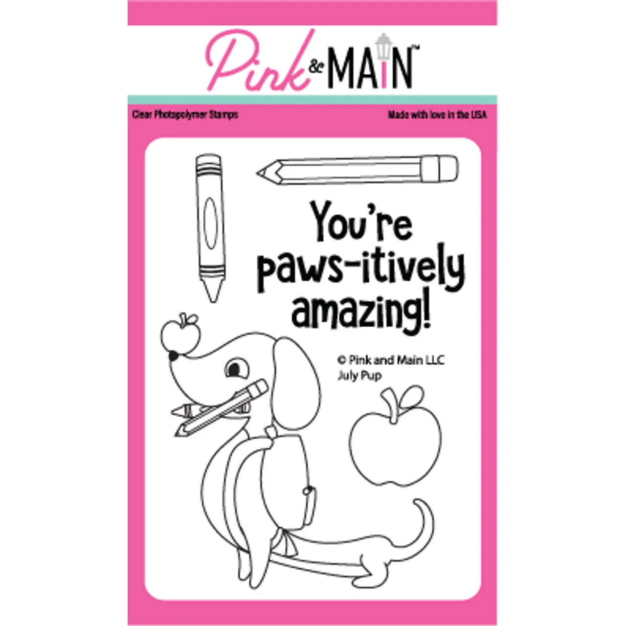 Pink and Main July Pup Clear Stamps PM0636