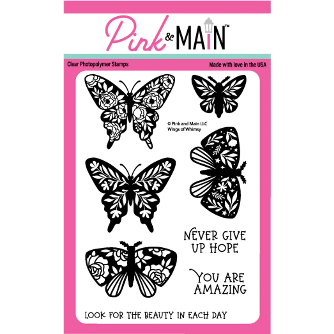 Pink and Main Wings of Whimsy Clear Stamps pm0697