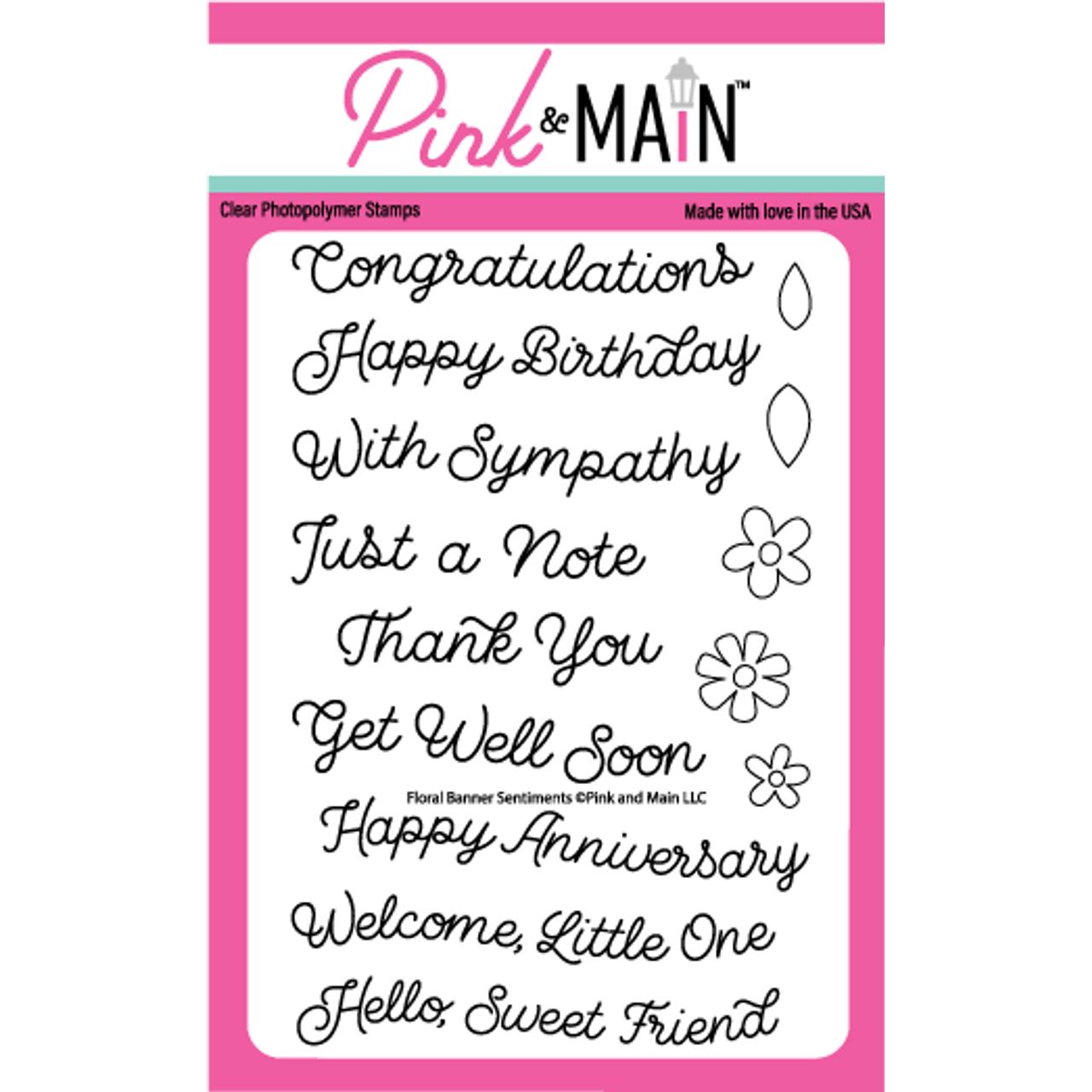 Pink and Main Floral Banner Sentiments Clear Stamps pm0720