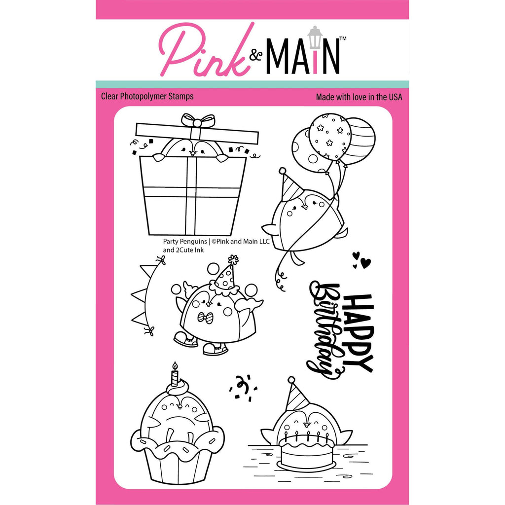 Pink and Main Party Penguins Clear Stamp and Die Set