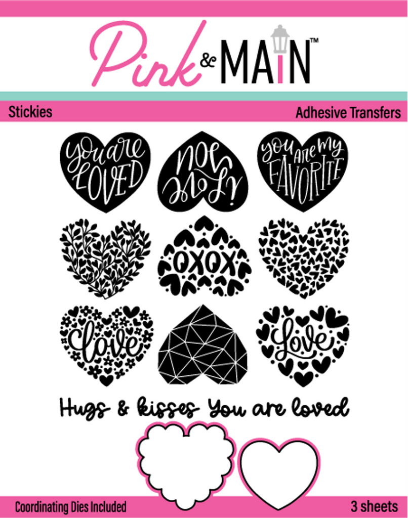 Pink and Main Fun Hearts Stickies Adhesive Transfers and Coordinating Dies Set pmf176