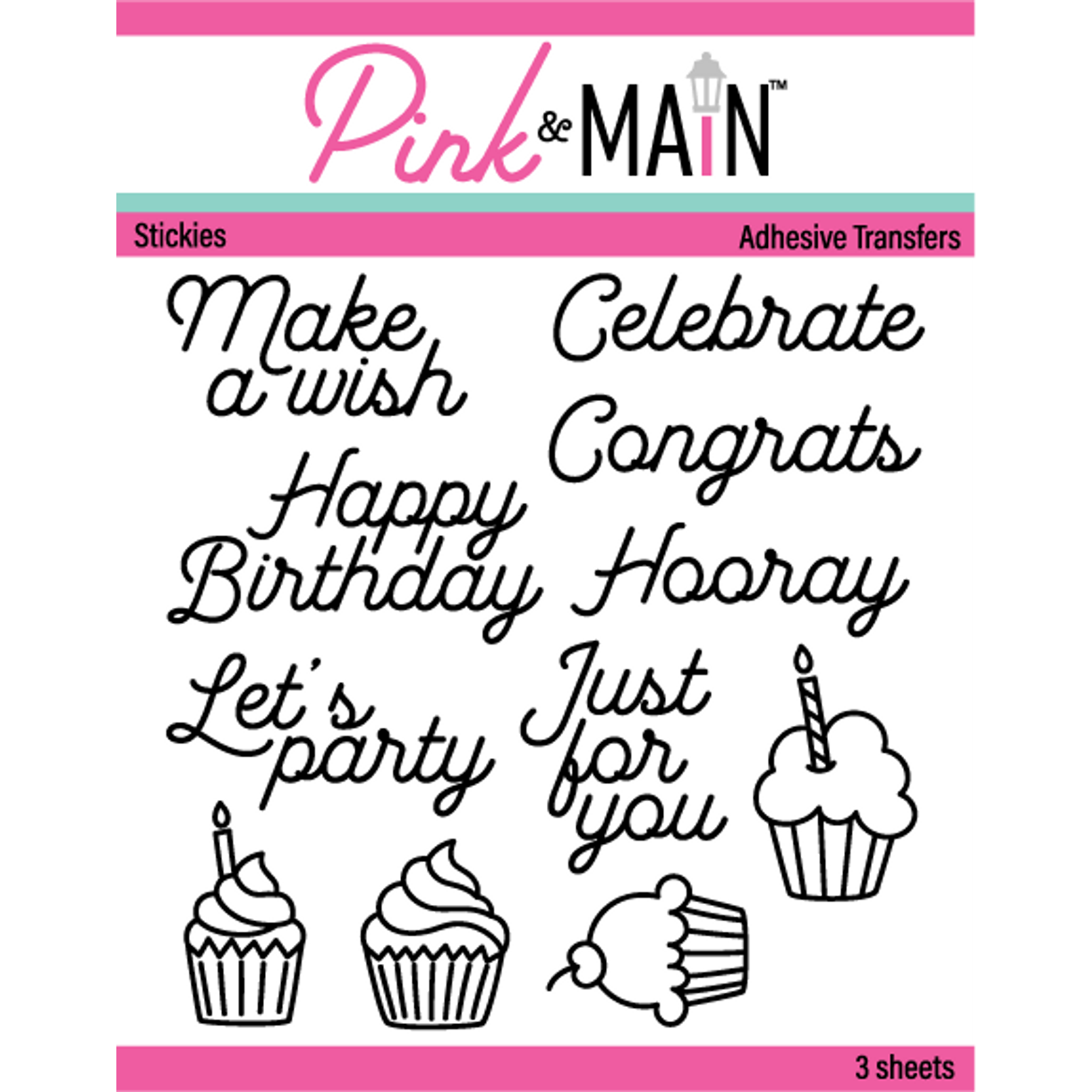 Pink and Main Birthday Sentiments Stickies Adhesive Transfers pmf197