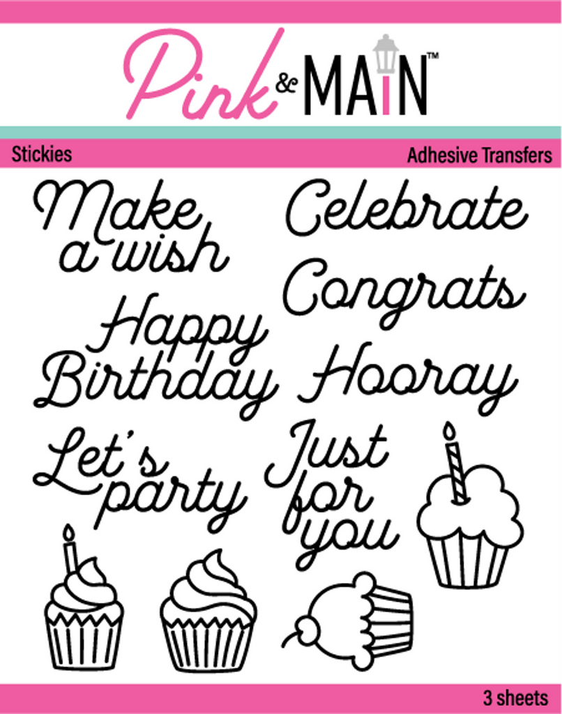 Pink and Main Birthday Sentiments Stickies Adhesive Transfers pmf197