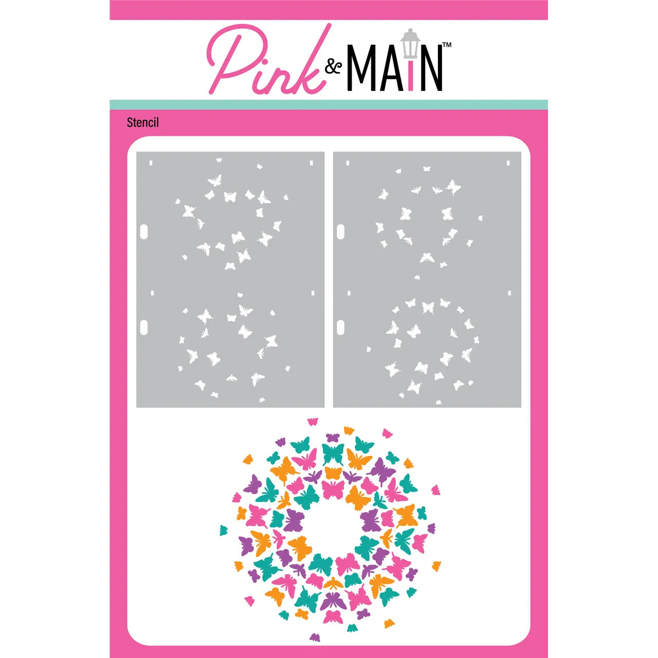 Pink and Main Radiating Butterflies Stencils pms124