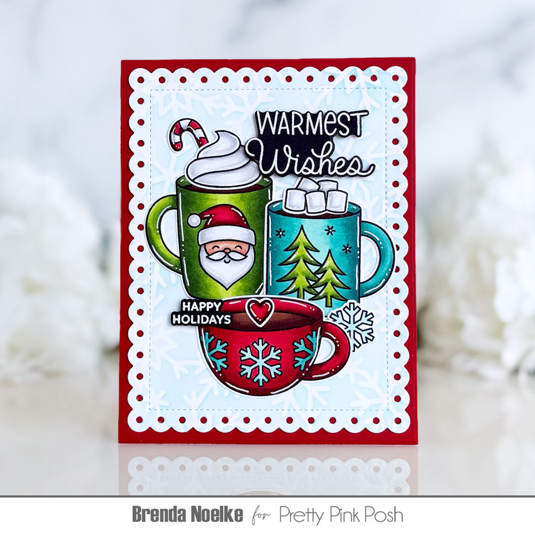 Pretty Pink Posh Warm Heart STAMPtember Exclusive Brenda Noelke card using the sentiment Warmest Wishes and happy holidays