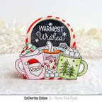Catherine Cohen Card for Pretty Pink Posh Warm Heart STAMPtember Exclusive containing warmest wishes sentiment and three cups of cocoa