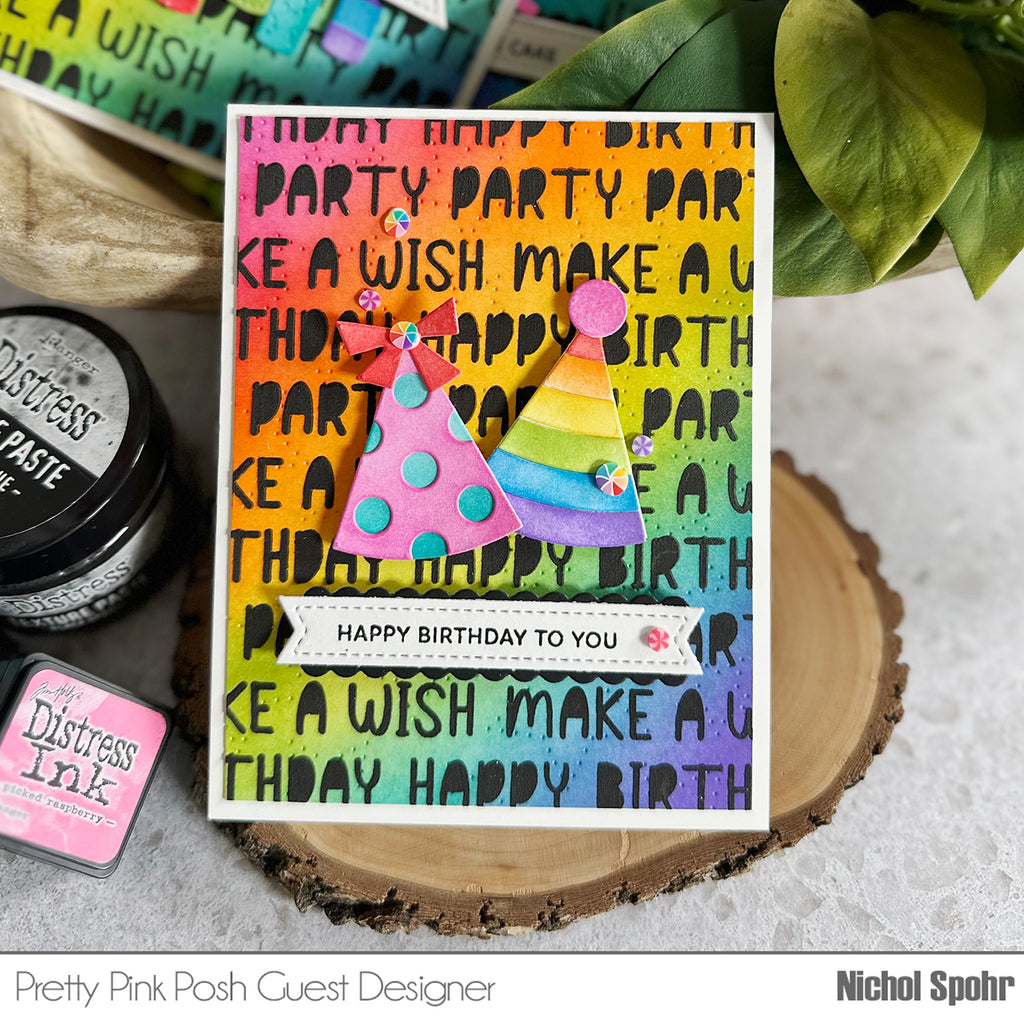 Pretty Pink Posh Birthday Words Stencil party hats | color-code:ALT01
