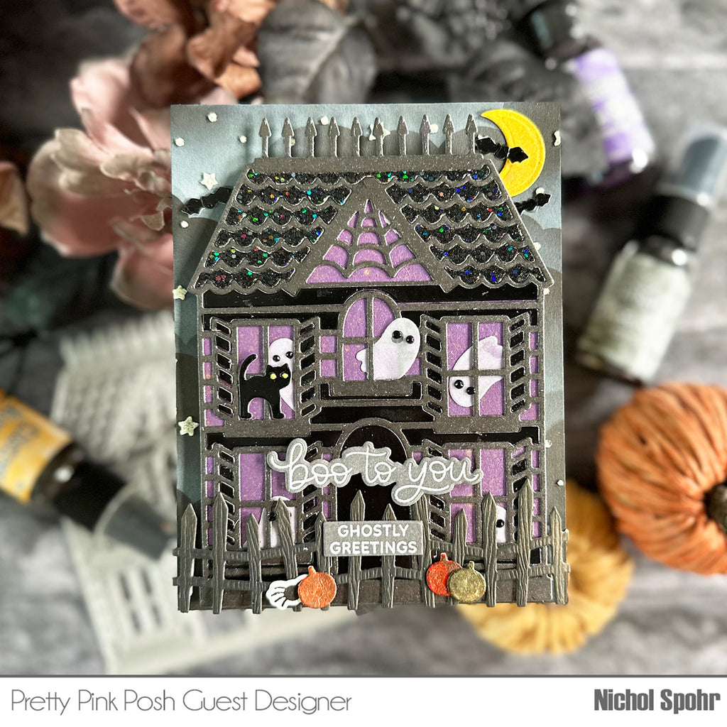 Pretty Pink Posh SPOOKY FENCE Die haunted house | color-code:ALT01