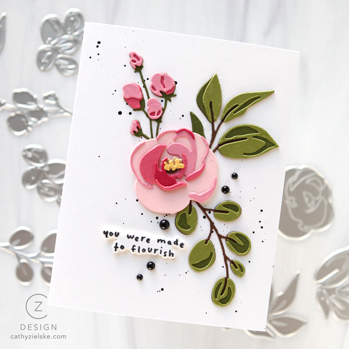 PREORDER Simon Says Stamp Card Kit of the Month August 2026 Made to Flourish ck0826 Cathy Zielske Pink Rose Card | color-code:ALT09