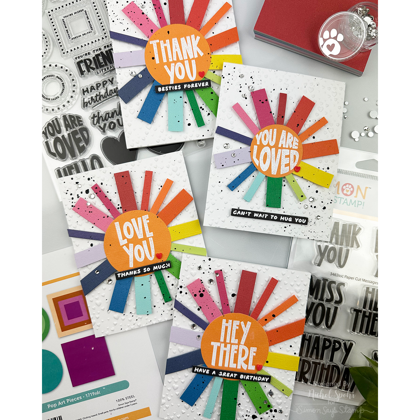 PREORDER Simon Says Stamp Card Kit of the Month July 2026 Pop Art ck0726 Colorful Sunrays Cards Nichol Spohr | color-code:ALT14