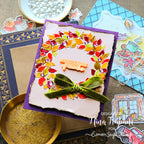 PREORDER Simon Says Stamp Card Kit of the Month October 2026 Homespun Gratitude ck1026 Little Note of Thanks Card Wreath and Green Velvet Bow